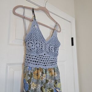 BOG Collective Boho Crochet Bodice Floral Jumpsuit Pockets Juniors S